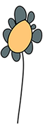 Simple illustration of a flower with a yellow oval centre, dark grey oval petals, and a thin stem on a light background.