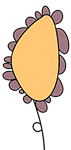 Simple illustration of a yellow, oval-shaped flower with purple petals and a thin, curved stem on a light background.