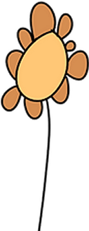 Simple illustration of a flower with an oval yellow centre, six brown petals, and a thin black stem on a plain background.