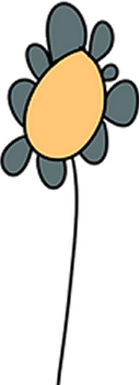 Simple illustration of a flower with a large yellow oval centre, uneven dark grey petals, and a long, thin black stem on a white background.
