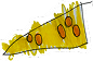 A hand-drawn slice of yellow cheese with five orange circles and jagged edges on a white background.